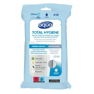 Gants de toilette pré-imbibés Aqua Total Hygiène Cleanis
